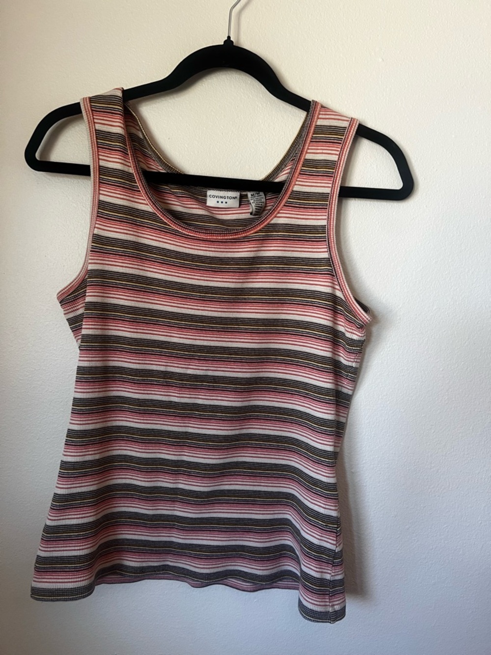Vintage Covington Striped Tank Top Cotton Blend Ribbed Stretch Y2K Medium